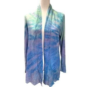 Barbara Lesser Open Front Cardigan Sweater S Watercolor Art to Wear